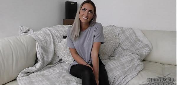  hot dirty blonde does her first time ever video on white casting couch